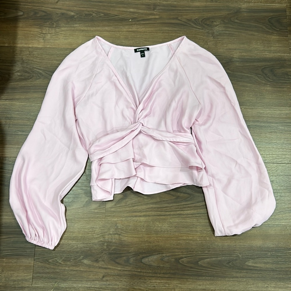 Express Light Pink V-Neck Twist Front Blouse